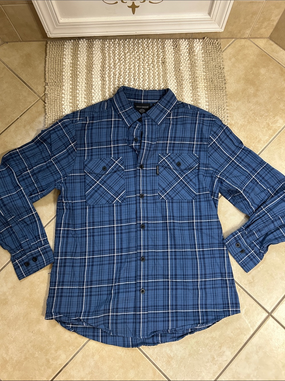 Harley-Davidson Blue Plaid Long-Sleeve Button-Down Shirt